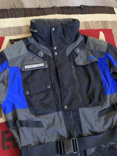 The North Face Steep Tech Ski Jacket Mens XL Blue Gray Belted Snow coat y2k - Picture 6 of 19