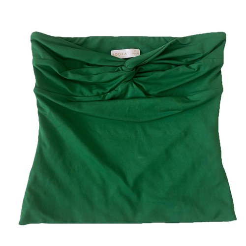 Kooaki Dark Green Crop Size 0/34-36 Twist Knot Bandeau Lined Stretch Basic Top - Picture 2 of 6