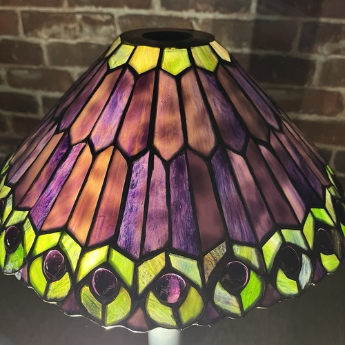 Meyda Tiffany Style Jeweled Peacock Glass Lamp Shade 12" Purple Green - Picture 18 of 22
