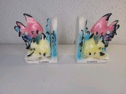 Vintage Ceramic Bookends Tropical Fish Japan MCM Old World Florida Beach Decor - Picture 12 of 18