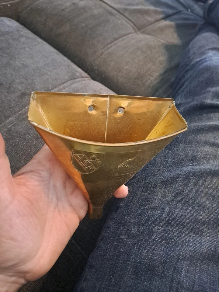 Entonnoir Ancien Cuivre Marquage Publicitaire ASF Armoirie Art Populaire  - Photo 2/4