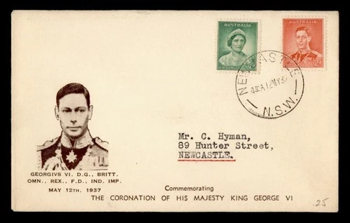 DR WHO 1937 AUSTRALIA FDC KGVI CORONATION COMBO NEWCASTLE R49886