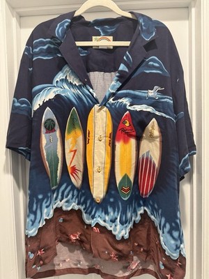 EUC! Vintage Paradise Found Hawaiian Shirt Mens XL Surfboard Surfer Button Up