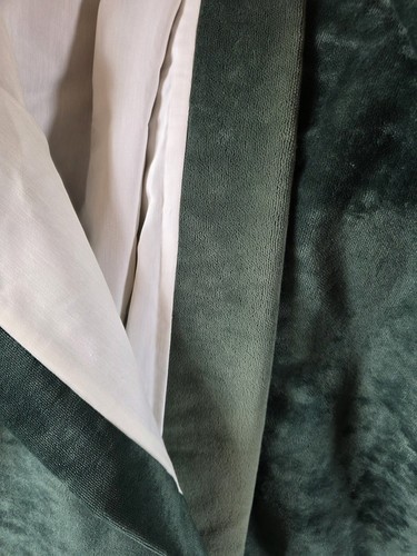 Vintage Emerald Green Cotton Velvet Pencil Pleat Curtains - L60" x W49" EACH - Picture 6 of 12