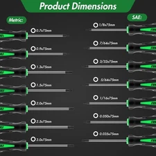 14pcs Mini Hex Screwdriver Set (Metric 0.9–3mm, SAE 0.035"–1/8")