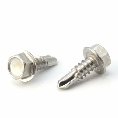 100pc Stainless Steel Self Drilling Tapping Screws #14 x 3/4'' Hex Washer Head