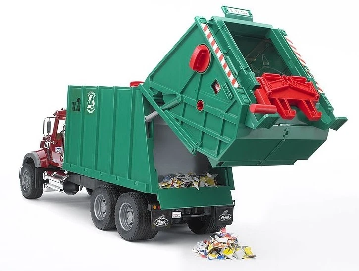 BRUDER, Camion per rifiuti con 2 pattumiere MACK, 1/16, BRU2812 - Immagine 4 di 4