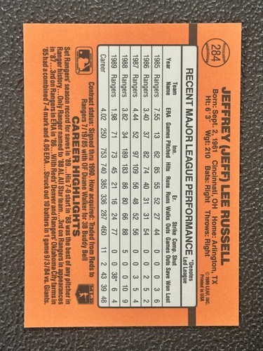 1990 Donruss - Jeff Russell #284 - Bild 2 von 2