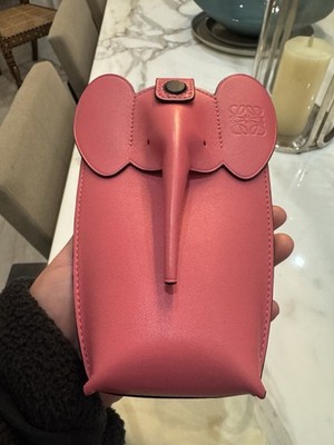Loewe Elephant Mini Leather Pouch Bag Pink Crossbody Charm Coin Purse