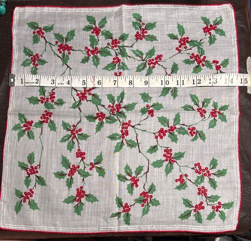 Vintage Taschentuch Taschentuch Weihnachten rot grün Blumen und fertiger Rand - Bild 2 von 2