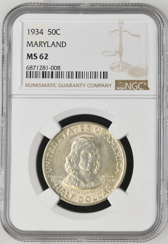 1934 50C Classic Commemorative Maryland Tercentenary NGC MS-62