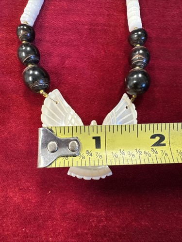 Vintage Handmade Navajo Shell Eagle Pendant Stone & Shell Beaded Necklace 19” - Picture 9 of 10