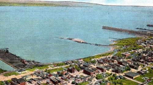 Veduta aerea della città e del porto Ashland Wis cartolina in lino - Foto 3 di 4