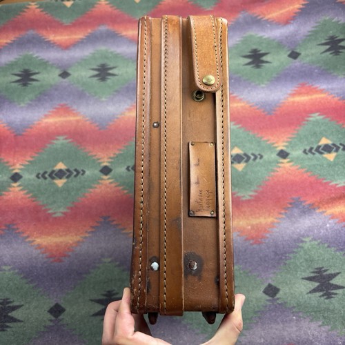 Ancienne mallette en cuir marron Hartmann serrure à combinaison bagage voyage 18x13x3 - Photo 13/17