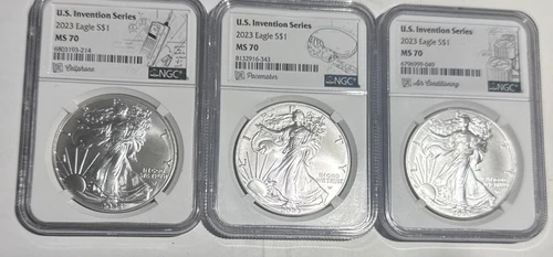 [Lot of 3] 2023 American Silver Eagle NGC MS 70 US Invention Series