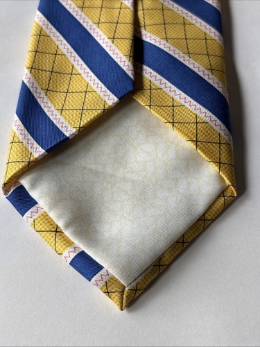 Vineyard Vines Repp Tie Silk Yellow Blue Stripe Check 60” Necktie Hand Made USA - Picture 6 of 13