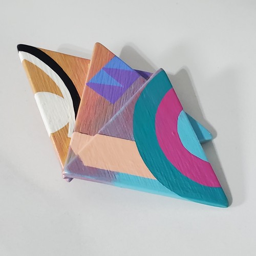 Vintage 80er Nancy B Frank Modernist Kunst Geometrisch Handarbeit Anstecknadel Knopf - Bild 5 von 11