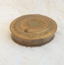 Vintage Gold Tone Oval Mini Powder Compact With Mirror, Puff & Powder