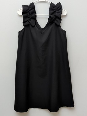 DR3 Mud Pie Women's Black Cece Ruffle Dress Sz S VNeck Swing Hem Cocktail Soiree