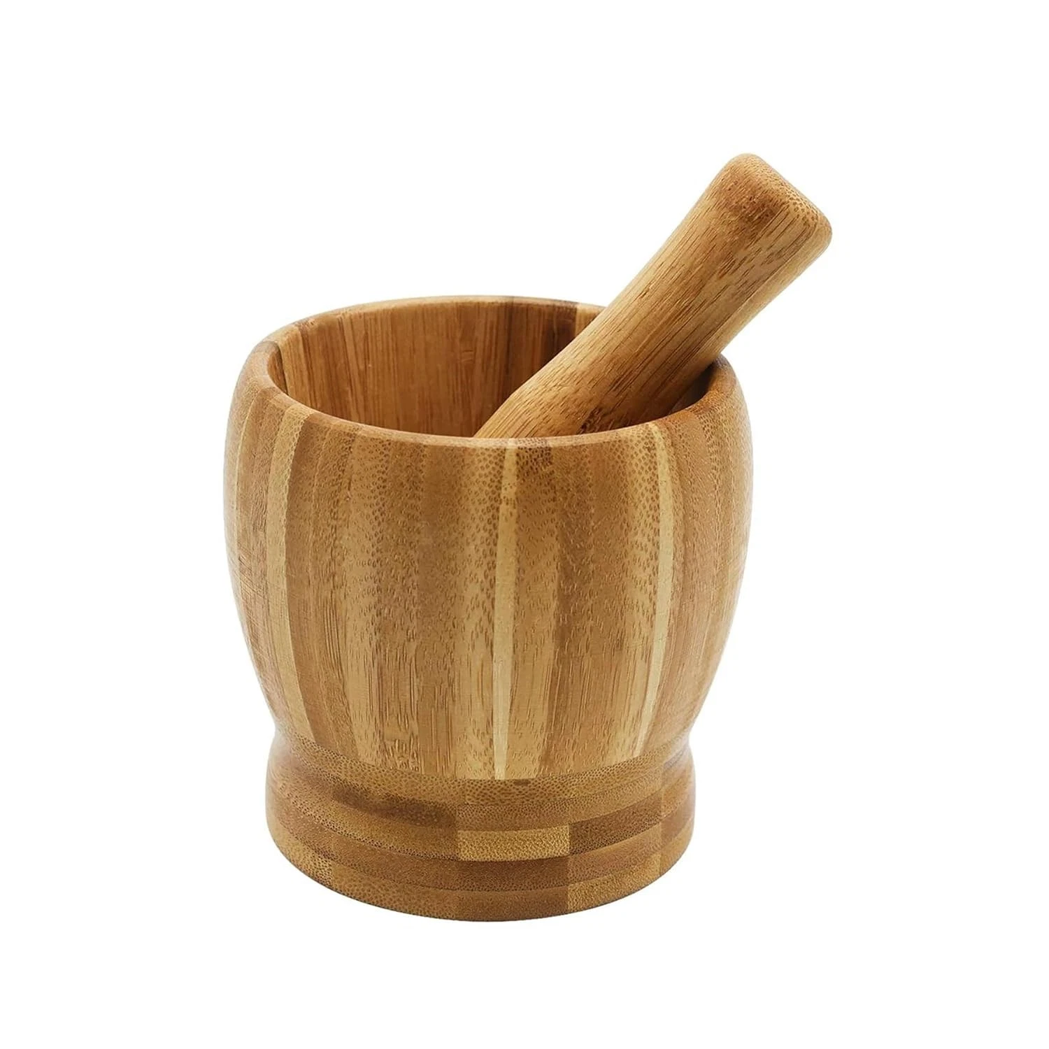 Wooden Pestle and Mortar Bamboo Bowl Set Guacamole Shell Garlic Natural