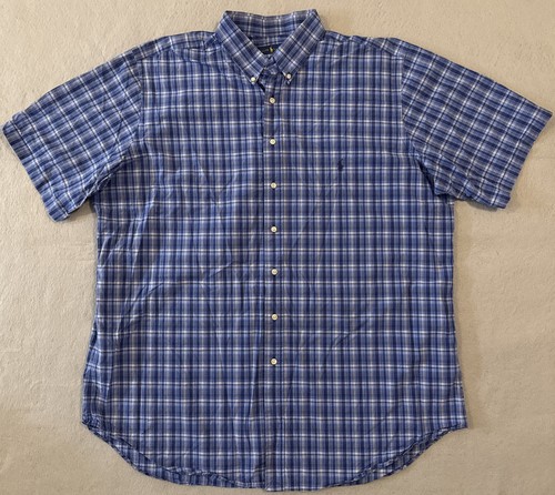 Camisa Ralph Lauren Hombres 2XLT Alta Azul A Cuadros Abotonada Manga Corta 100% Algodón - Imagen 1 de 11