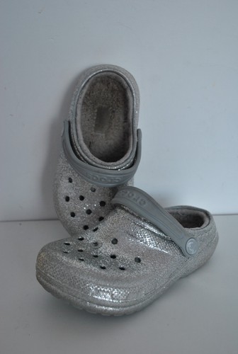 Silver glitter rubber slip on girl's lined crocband clogs size 11 (C11) Crocs - Picture 3 of 6