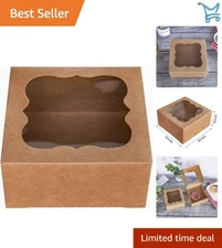 Bakery Boxes Kraft Paper with Window 6x6x3inch Pack of 15 for Cookies Pies