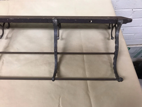 ANTIKE VINTAGE 5 HAKEN METALLGUSS EICHENHOLZ WANDGARDEROBE HUTABLAGE RR HEIMBÜRO CAFE - Bild 7 von 20