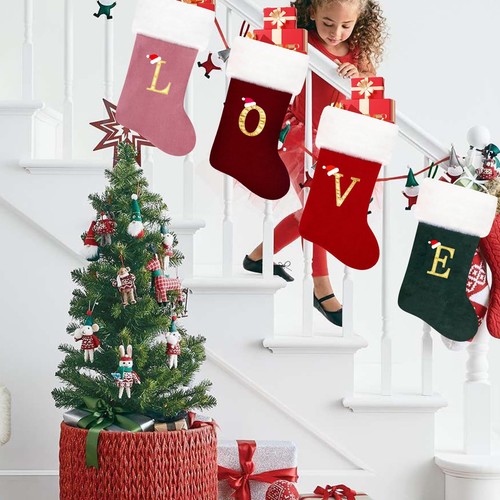 20 Inches Monogram Christmas Stockings Red Velvet with White Super Soft Plush... - Picture 5 of 7