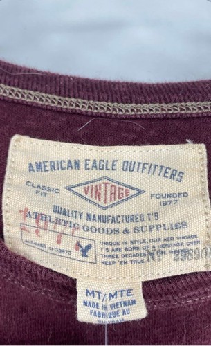 American Eagle Outfitters Mens Maroon Cotton Long Sleeve T-Shirt Size MT - Picture 5 of 6