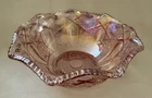 Vintage Pink L E Smith Quintec Carnival Glass Ruffled Bowl 8.5” GORGEOUS COLOR