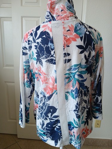 Chicos Weekends Womens Floral Charm Hoodie Size 1 US Medium 3/4 Sleeve Mesh - Picture 2 of 16