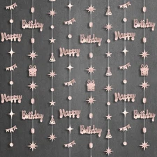 KatchOn, Rose Gold Happy Birthday Garland Banner - 6.5 Feet, Pack of 8 No DIY...