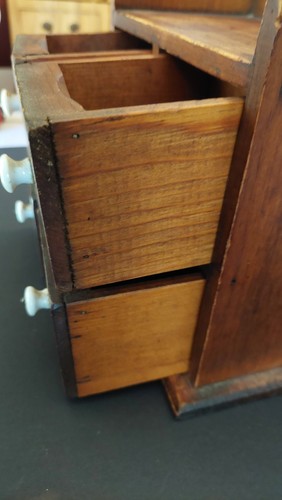 Cassettiera porta spezie vintage da parete in legno 4 cassetti ceramica estraibile casetta - Foto 8 di 14