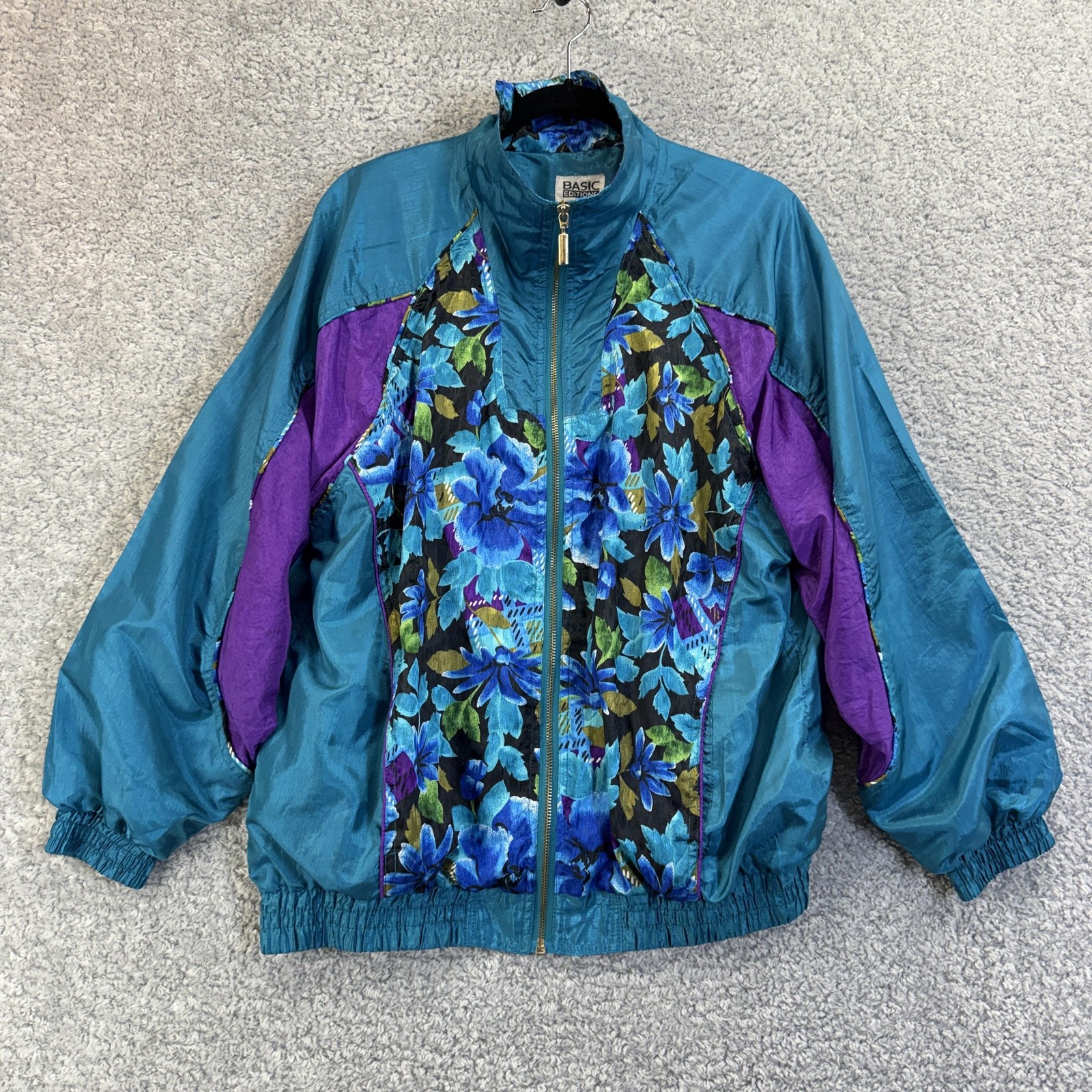 Basic Editions Jacket Womens Medium Blue Floral C… - image 1