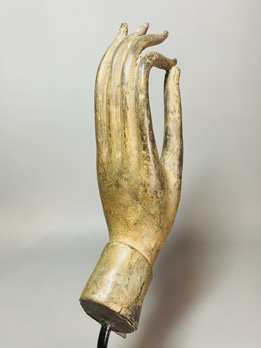 De colección Bronce Tailandés Budda Vitarka Mudra Mano Loto Palma Arte Escultura Base Coral - Imagen 9 de 11