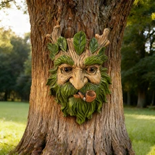 Whimsical Tree Face Garden Statues Outdoor Decor – Funny Old Man Tree Hugger Wal