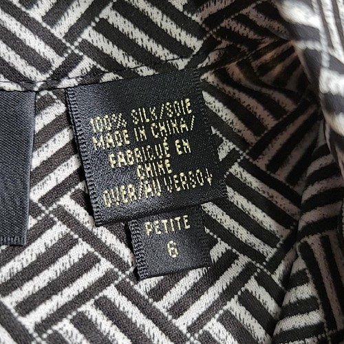 Blusa manga larga DANA BUCHMAN de seda 6 Petite negra con estampado geométrico para mujer - Imagen 8 de 8