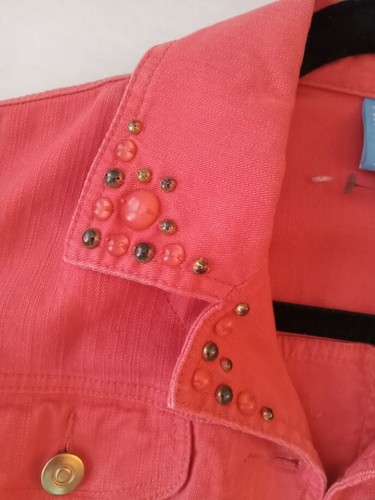 Lara Lane Size 10 Orange Denim Blazer Jacket Beaded with Gold Buttons - Picture 12 of 21
