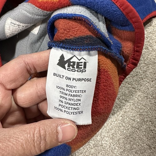 REI Kids T-Snap Fleece Pullover Retro Abstract Colorblock Outdoor Blue Orange L - Picture 13 of 14