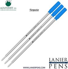 3 Pack- Monteverde C13 Soft Roll Ballpoint Refill Turquoise Medium Tip 0.7mm
