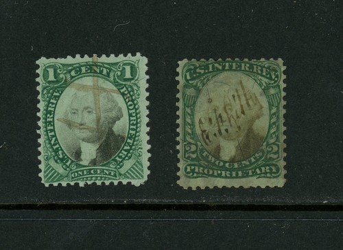 USA Scott # RB1 RB2 Green F-VF Used BOB Proprietary Revenue US Stamps Cat $44 - Picture 1 of 2
