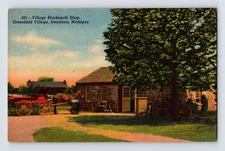 Postcard Michigan Dearborn MI Greenfield Blacksmith Horse 1940s Unposted Linen