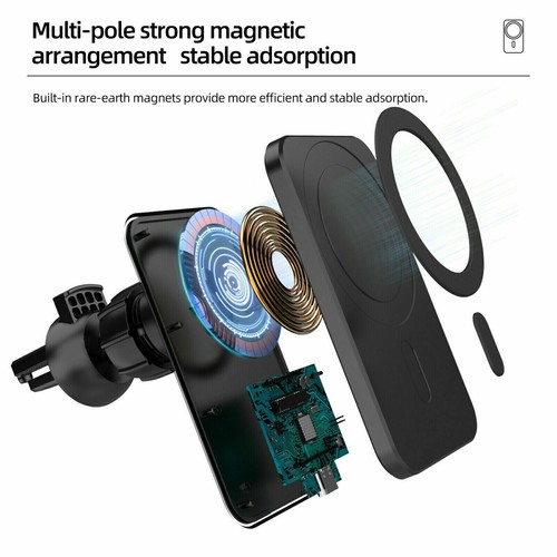 Magnetic Car Wireless Charger Stand Mount Holder For iPhone 16/15/13/12 Pro Max - Picture 5 of 11