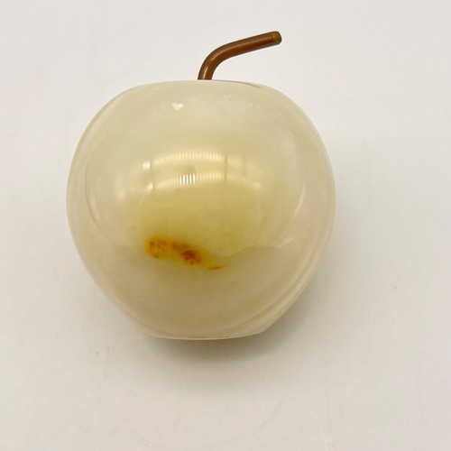 Vintage Onyx Apple Paperweight Figurine Marble Stone Brass Stem - Picture 9 of 11