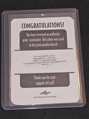 2025 Leaf Metal Pop Century Ozzy Sharon Jack Kelly Osbourne Printing Plate 1/1 - Bild 2 von 2