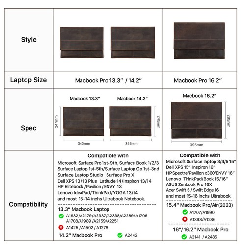 Flip Leather Sleeve Case with Magnetic Snap for 13 14 16" Laptop MacBook Air Pro - 第 4/14 張圖片