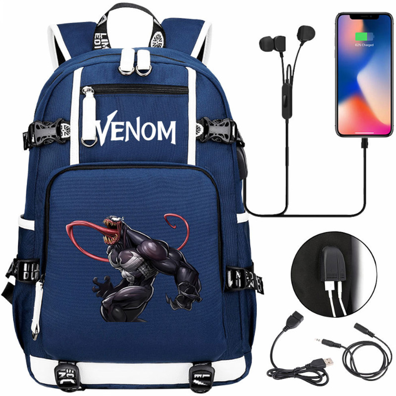 Mochila Venom Niño Bolso Escolar Unisex Carga USB Viaje Laptop Bolso Halloween