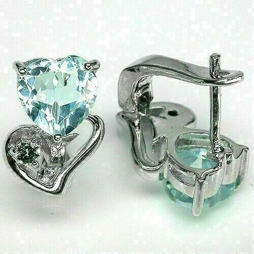 Sterling Silver Earrings Topaz Genuine Natural Mined Gems Heart Design - Picture 22 of 24