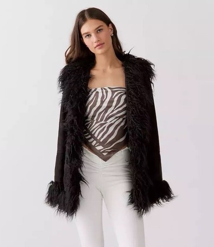 Black Afghan Coat Penny Lane Urban Outfitters Mongolian Fur Hippy Y2K - S 8 / 10